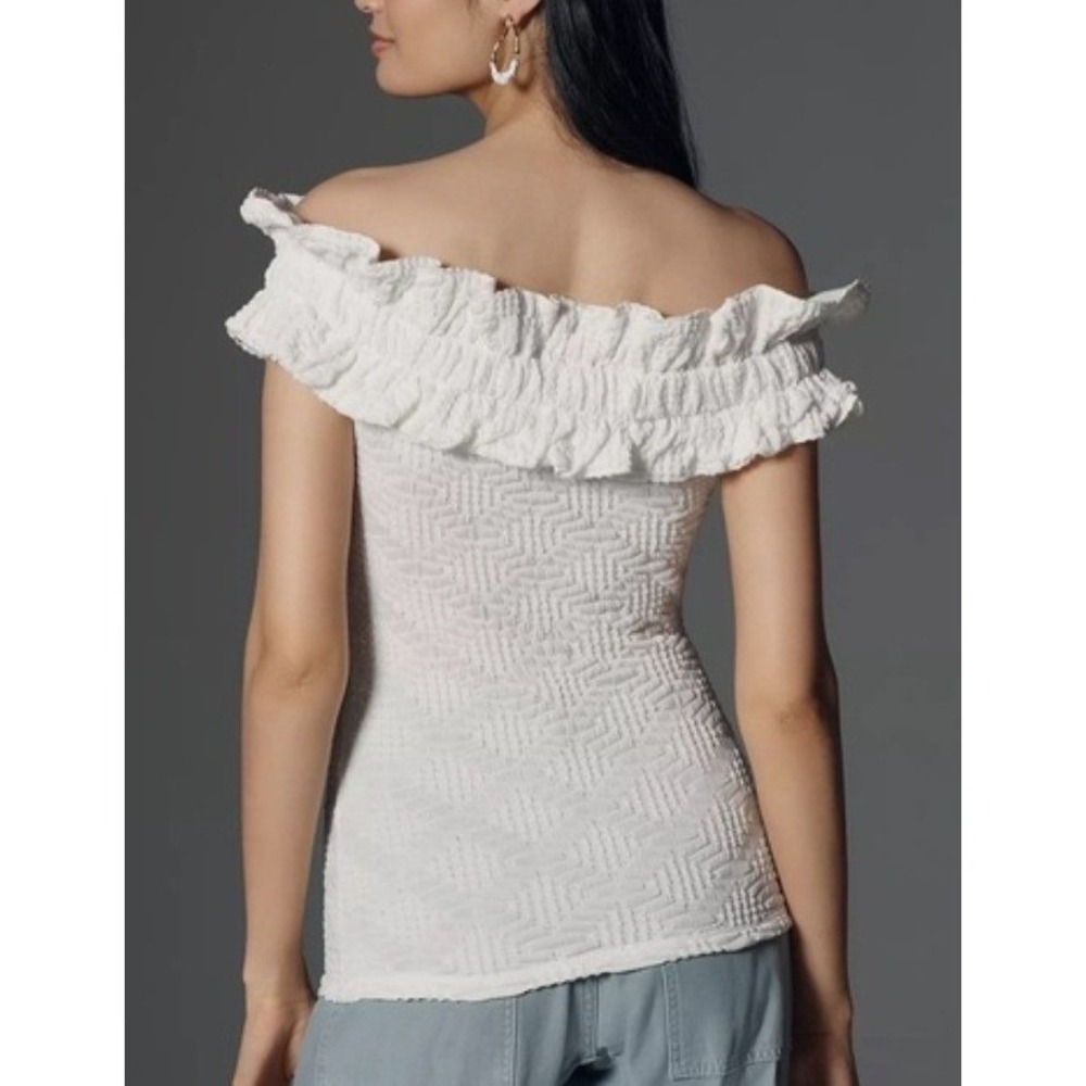 Maeve Anthropologie Off-The-Shoulder Ruffle Scrunch Top White Medium